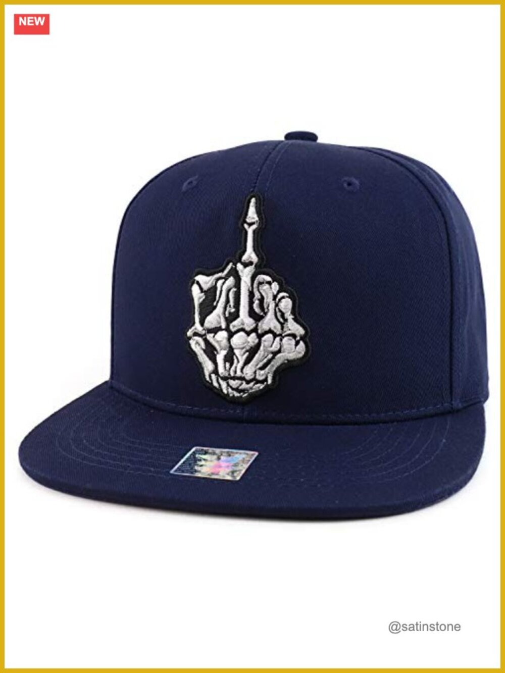 Skeleton Middle Finger Embroidered Flatbill Snapback Cap Adjustable One Size